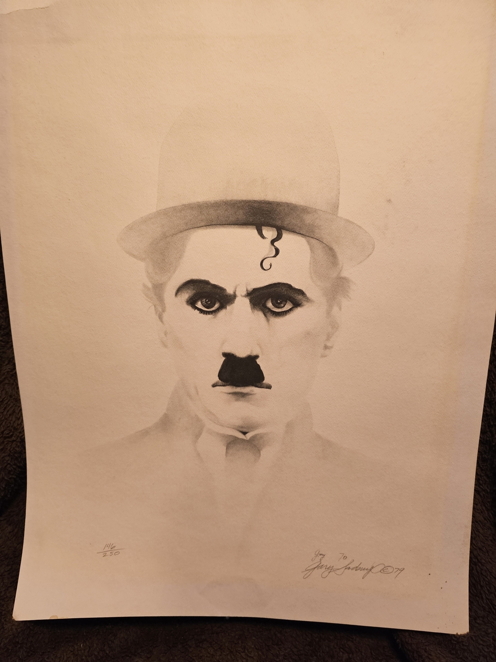 Gary Saderup Charcoal Portrait ~ 1979 Charlie Chaplin